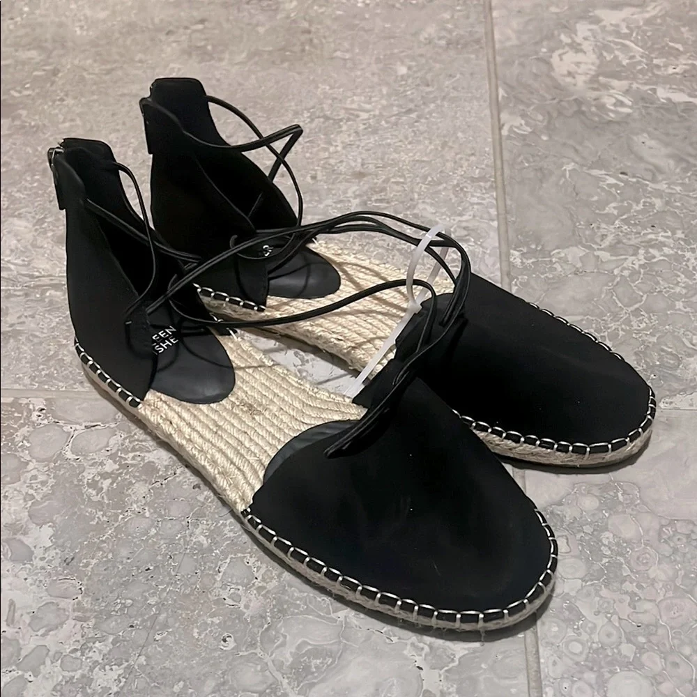 Eileen Fisher Lace-Up Espadrille Black Sandals, Size 11 EXCELLENT! $160